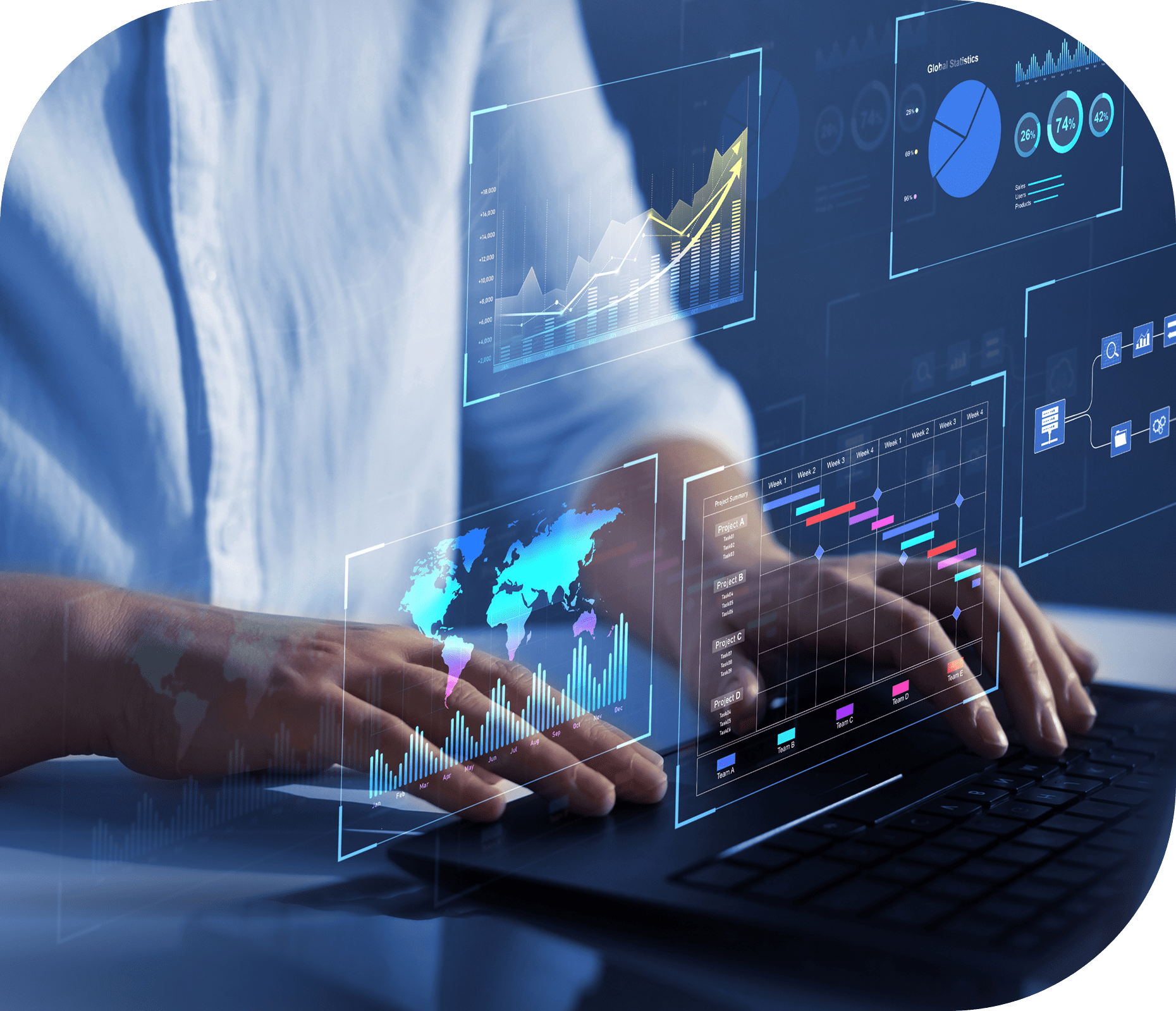 Person analyzing data on a computer screen.